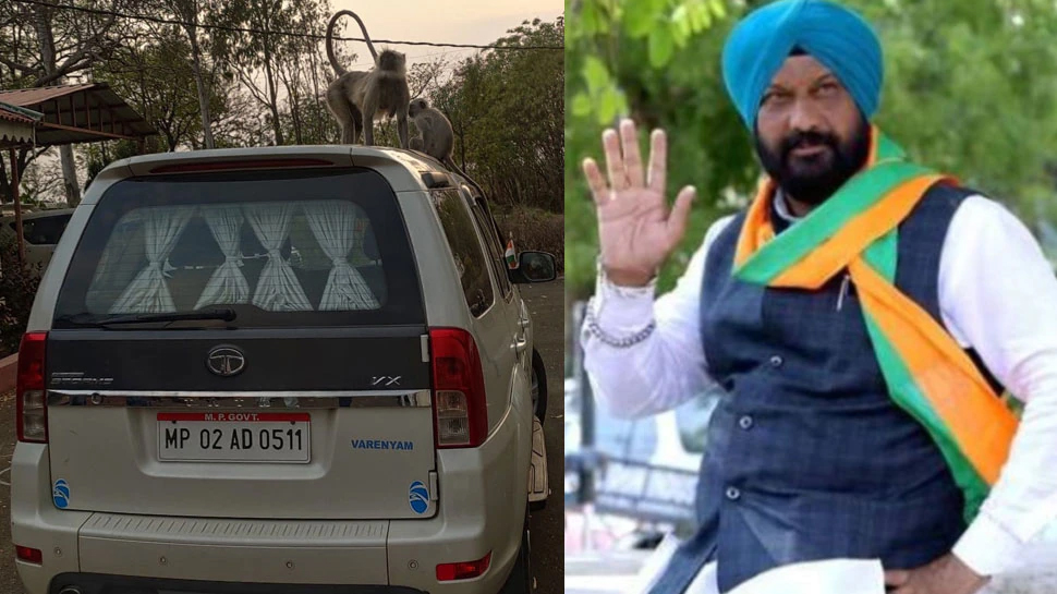 शिवराज के मंत्री की गाड़ी पर बैठा ब