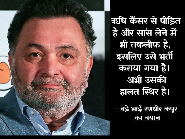 कैंसर पीड़ित एक्टर ऋषि कपूर गंभीर हा